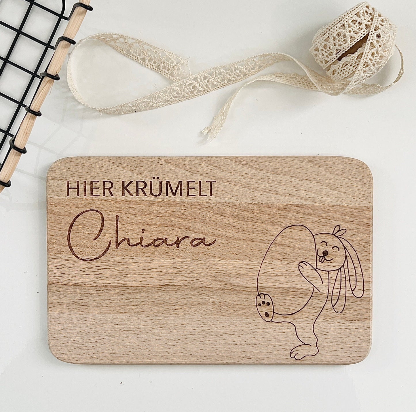 Kinder Frühstücksbrett, Ostergeschenk für Kinder, Brettchen, personalisiert mit Osterhasen Motiv und Name